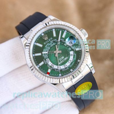 IU Factory Rolex Diw Sky-dweller World Timer 9001 Green Dial Rubber Strap